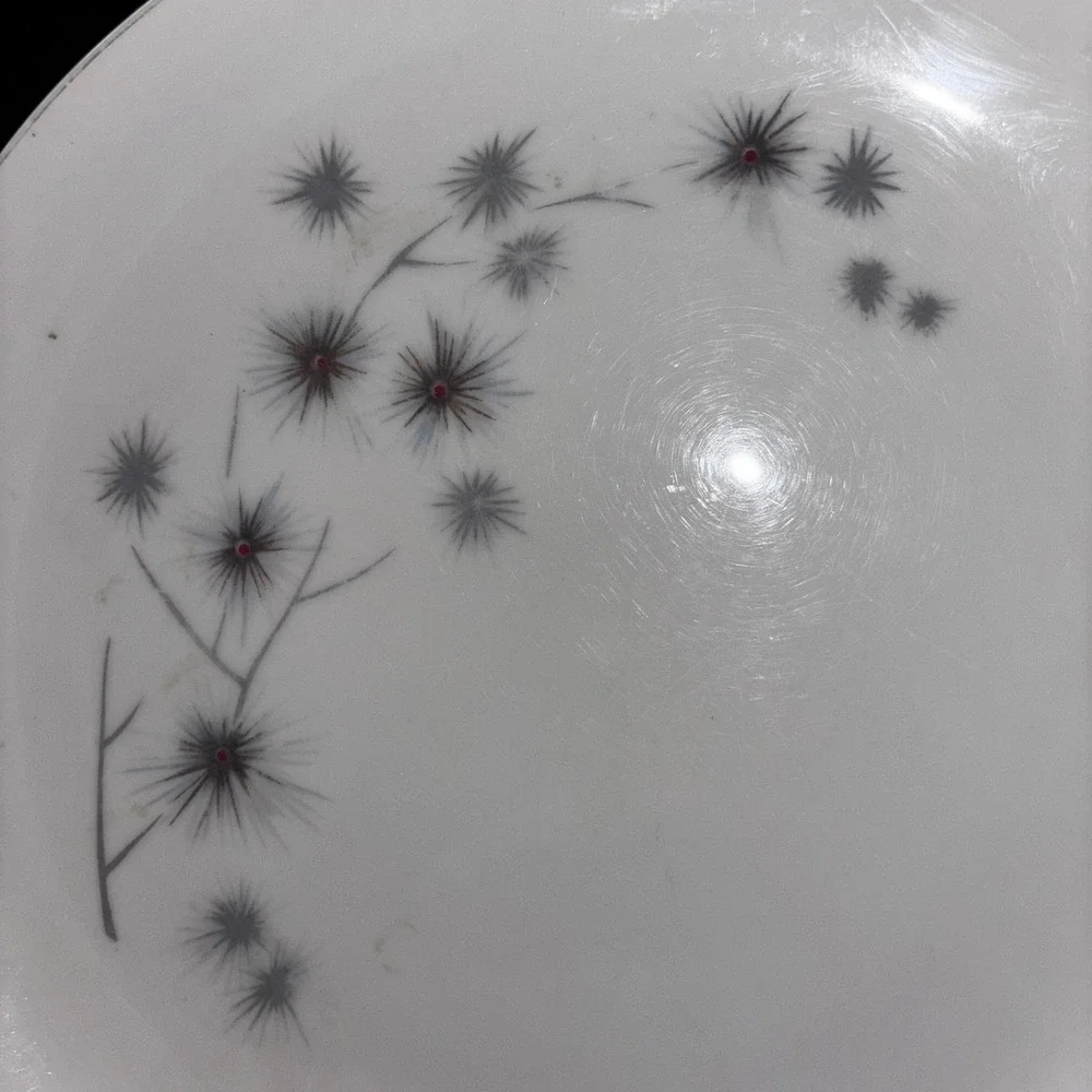 Creative Fine China Platinum Star Burst Dinner Plate Japan MCM Atomic 10.25 Inch